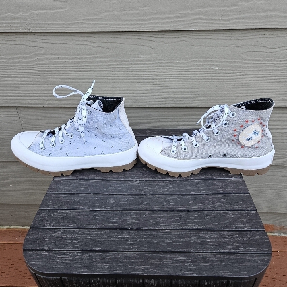 Converse All Star Lift Platform Run Star Shoes Gray Blue Hearts Women's Size 8 - Picture 9 of 15